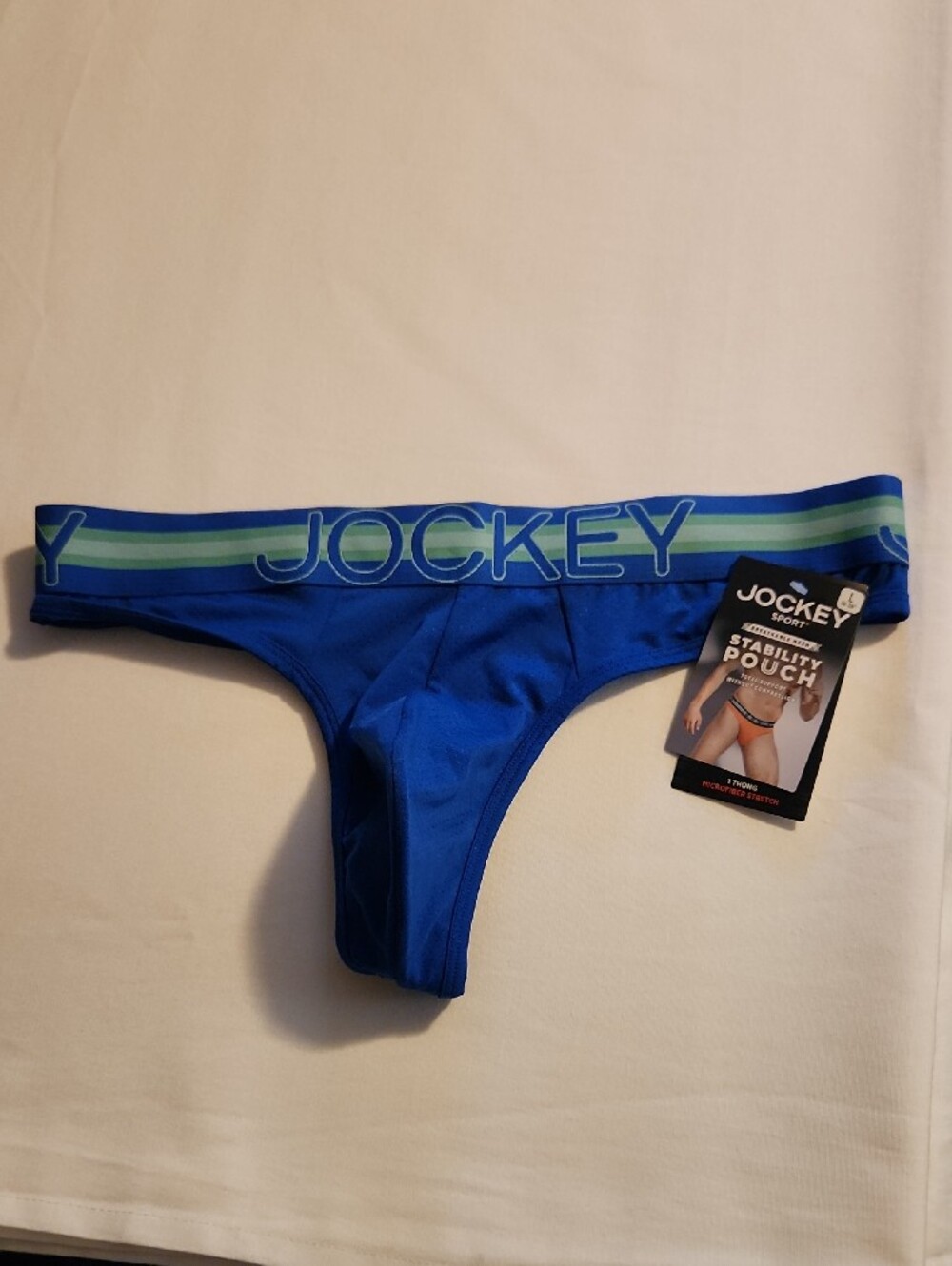 Jockey Men’s Royal Blue Sport Thong with Green-Striped Waistband. Large 36"-38"